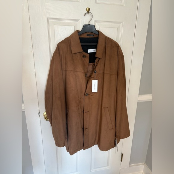 Calvin Klein Men’s Faux Suede Waterproof Winter Coat in Acorn Brown Size 46L - Picture 2 of 14